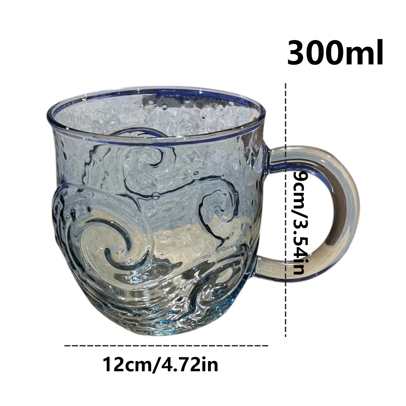 300ml Glass Mug Hand-blown Glass Sea Wave Design Water Bottle Ocean Waves Coffee Mugs With Handle Home Office Milk Tea Mug