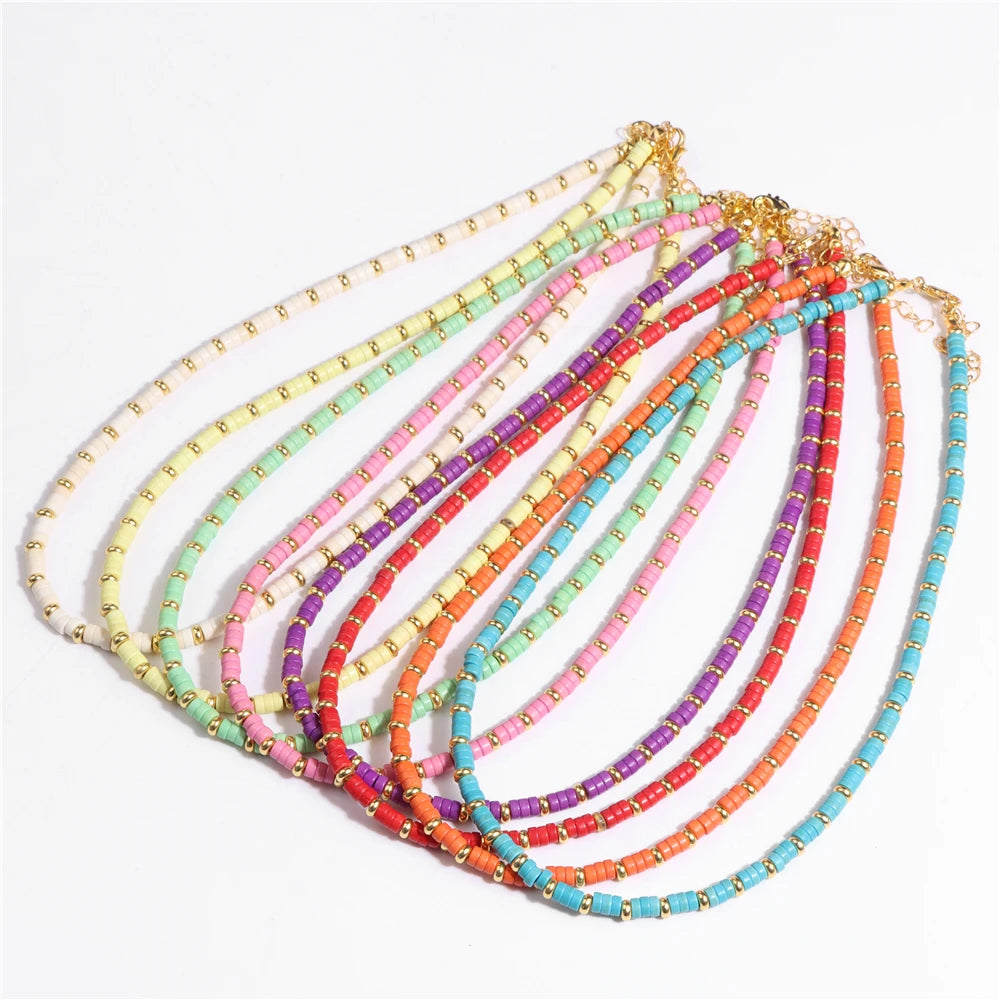 Colorful Rainbow Stone Bead Necklace 2024 New Fashion Gold Color Spacer Bead Chain Choker Summer Jewelry Gift For Girls Friends