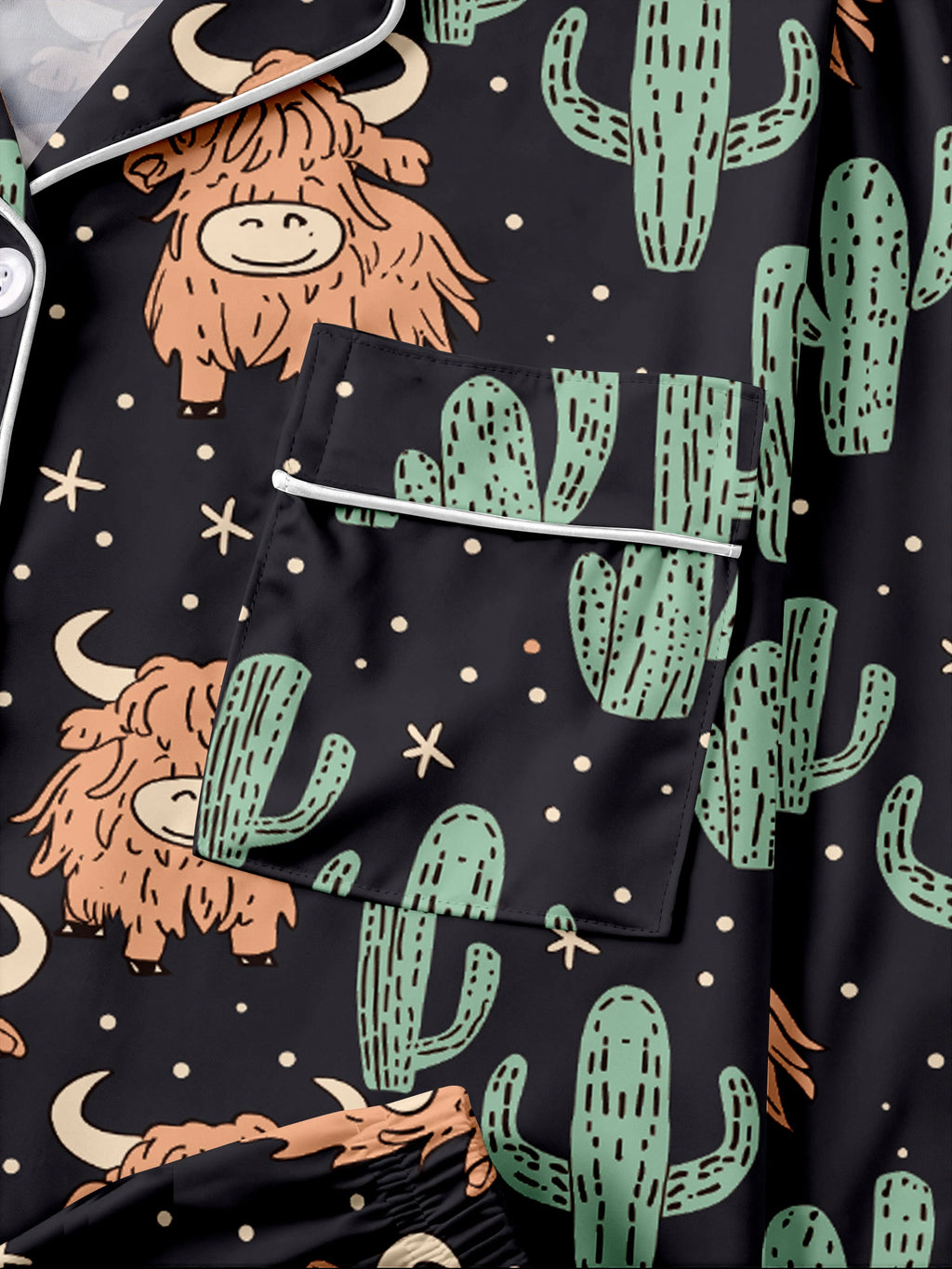 Highland Cow & Cactus Women's Pajama Set — Long Sleeve Top & Pants