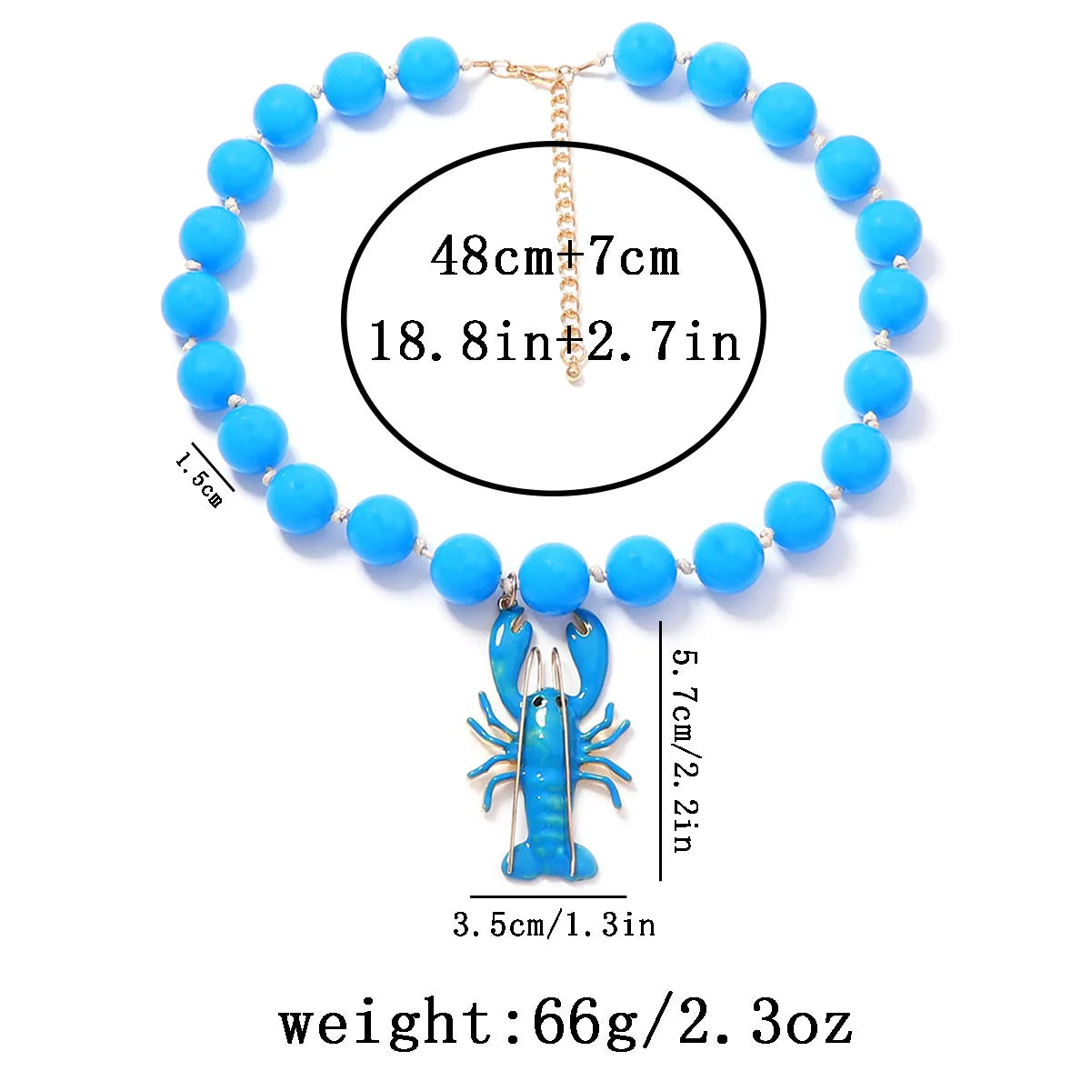 Colorful Round Bead Alloy Lobster Pendant Necklace Vacation Style for Women