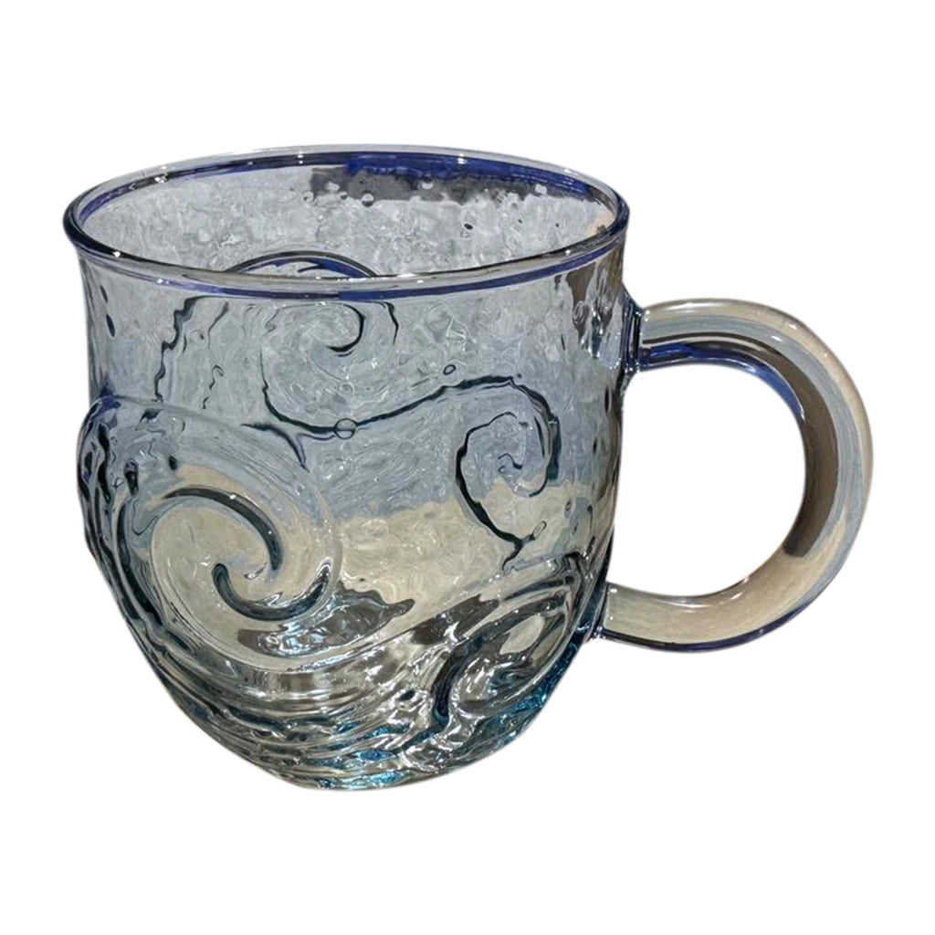 300ml Glass Mug Hand-blown Glass Sea Wave Design Water Bottle Ocean Waves Coffee Mugs With Handle Home Office Milk Tea Mug