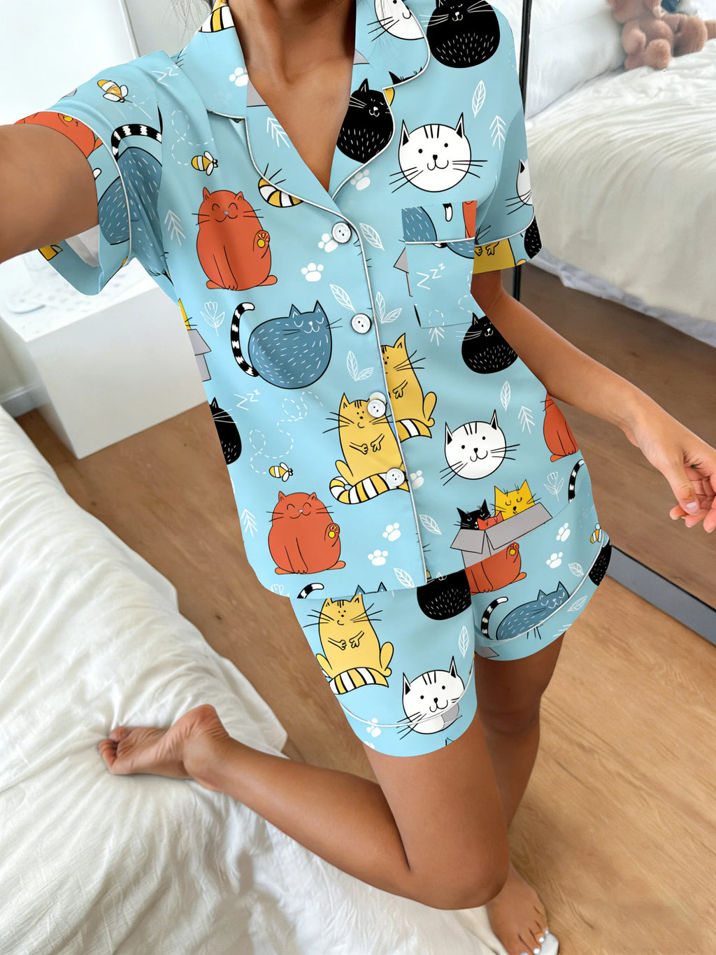Cuddly Cat Print  Pajamas