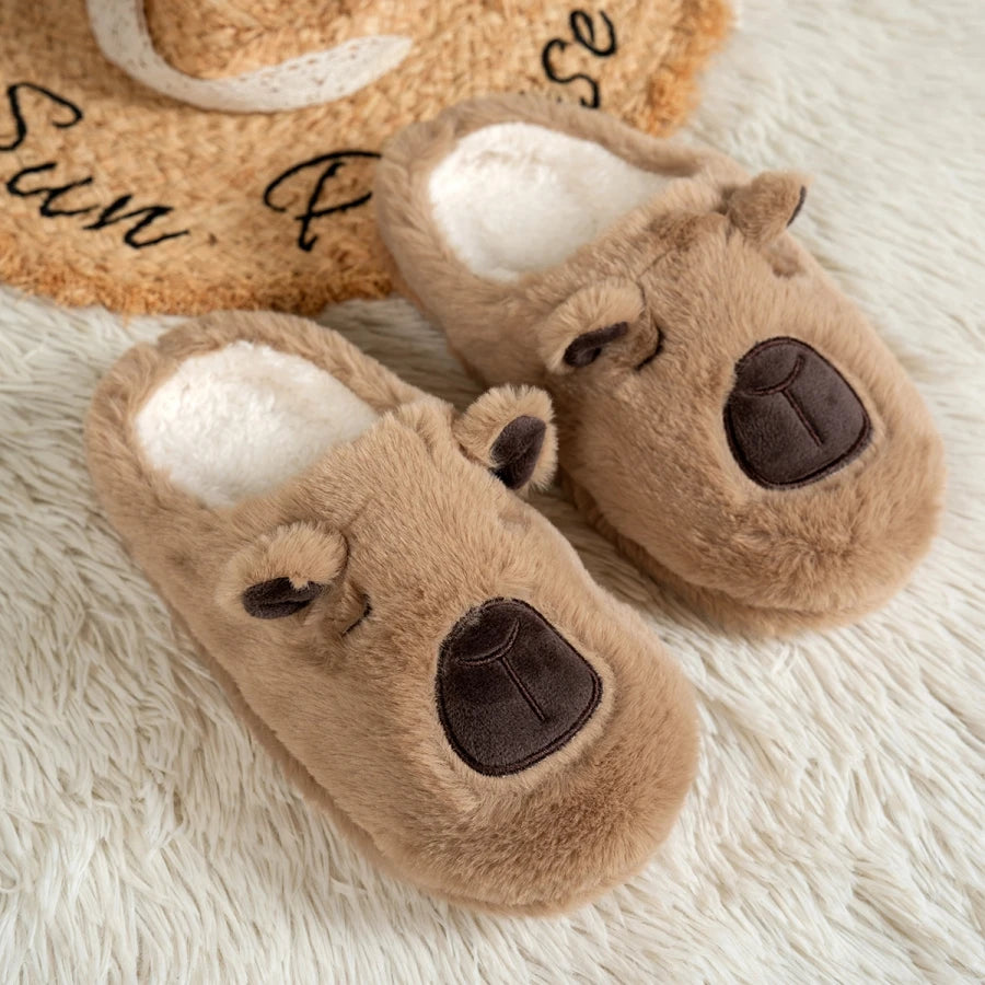 3D Capybara Plush Women's Slippers — Cozy Soft Indoor House Shoes