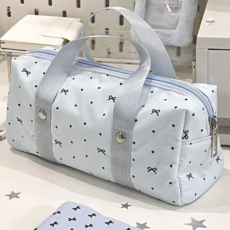 Blue Star Polka Dot Canvas Pouch