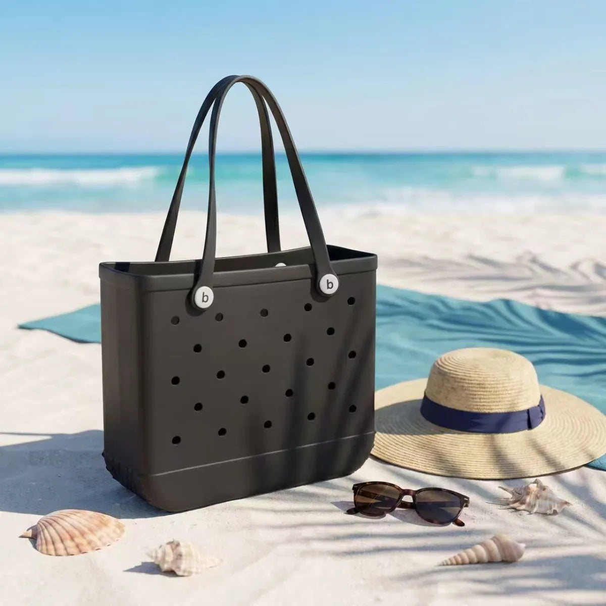 Multicolor EVA Beach Tote Bag Waterproof Hole Design Lightweight Large Capacity Reusable Outdoor Vibrant Shopping Handbag