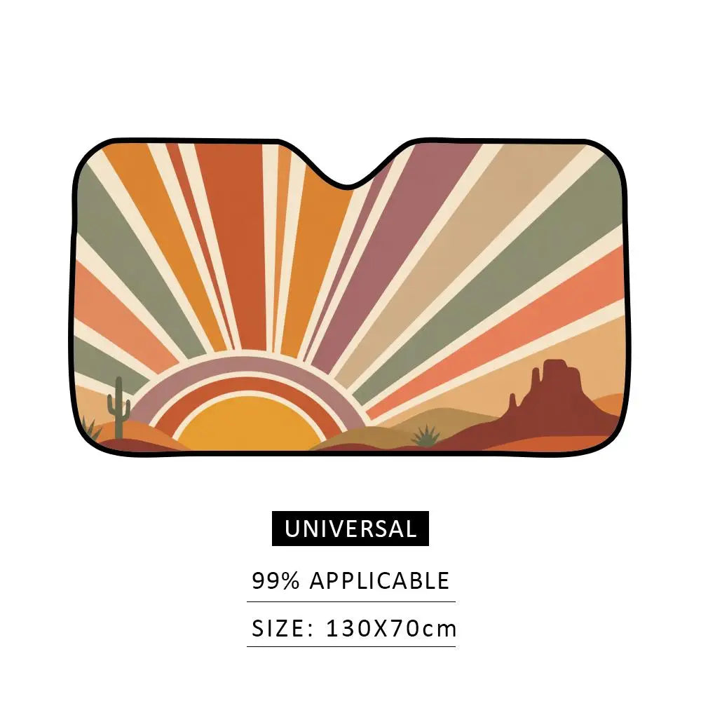 Retro Sunrise Sun Visor Reusable Double-Sided Windshield Sun Visor UV Block Portable Heat Shield Cover