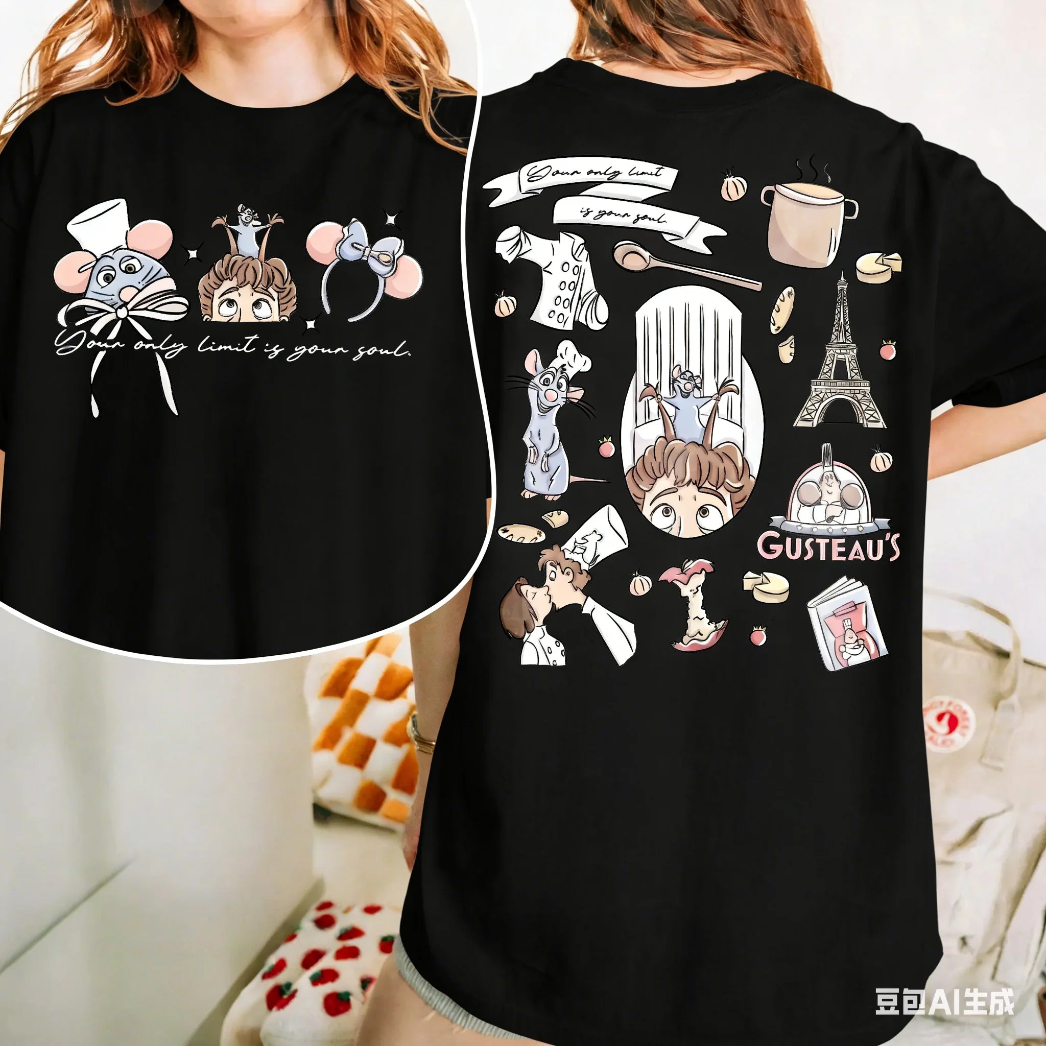 Adult and Children's Ratatouille Double-sided Cartoon Print Pure Cotton T-shirt, A Must-have for Childhood Food Animation Fans