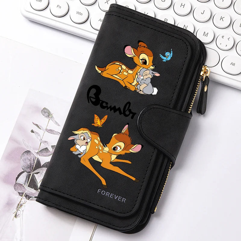 Bambi Long Zip Wallet Multi-Card Cute Cartoon Pattern Soft Texture Wallet for Women Large Capacity Kawaii Lady Clutch Bag