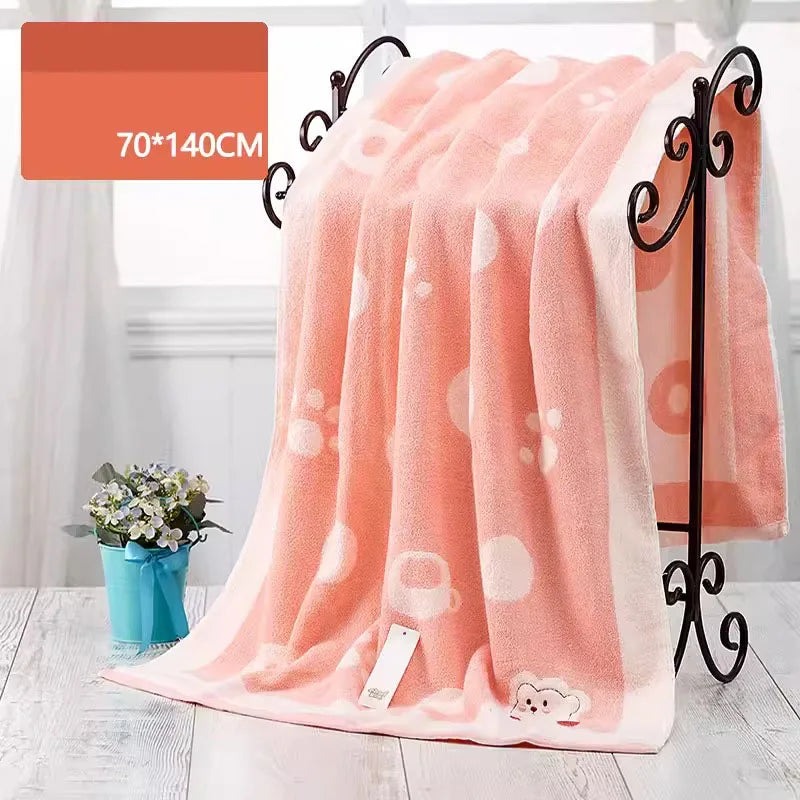 Cotton Skin-Friendly Cartoon Printed Towel 1Pc Cute Absorbent Bath Towel for Adults Kids Quick Drying Spa Fitness Sweat Towels