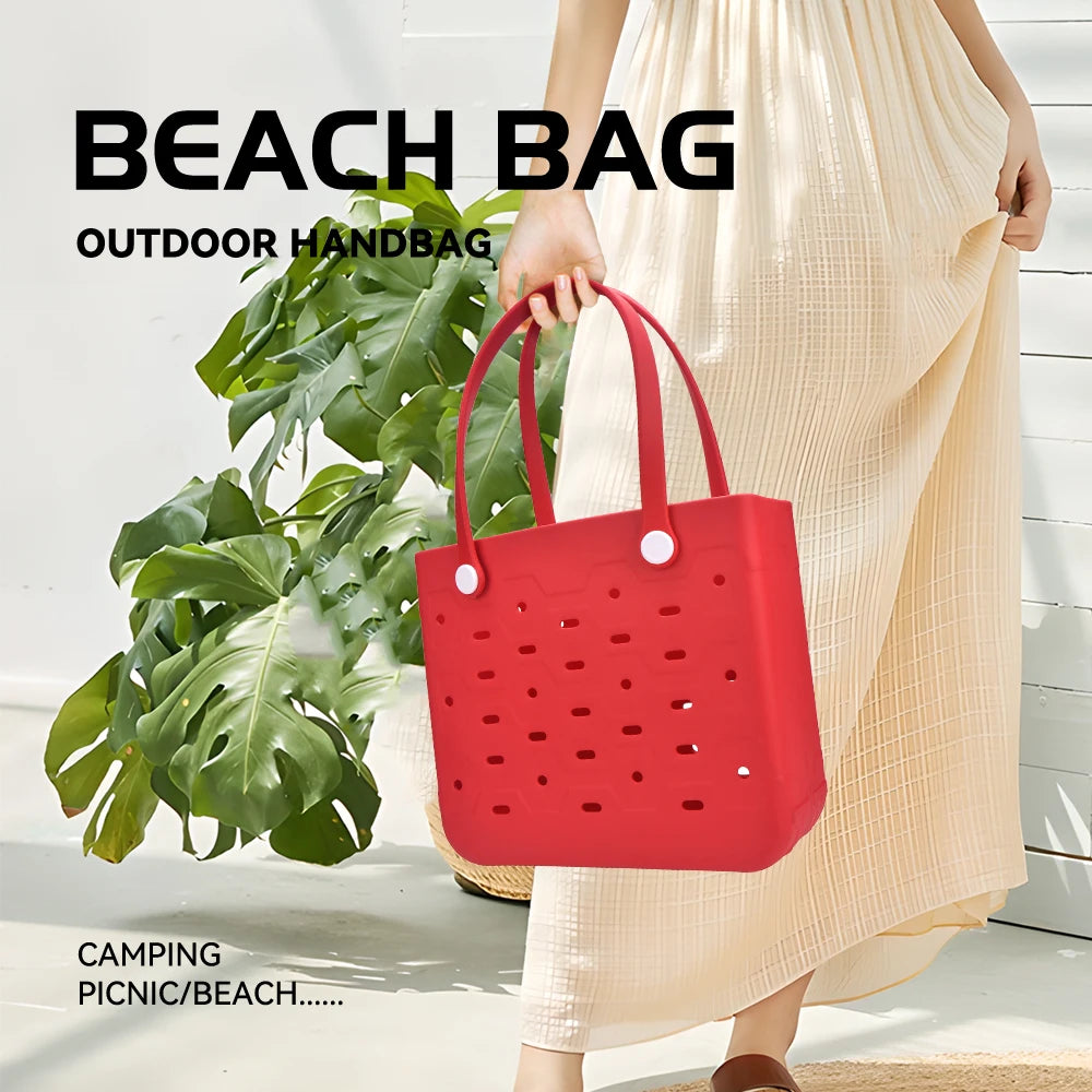 New EVA Women Fashion Punched Handbag Casual Waterproof Travel Tote Bag Fit Charms Outdoor Beach Bags