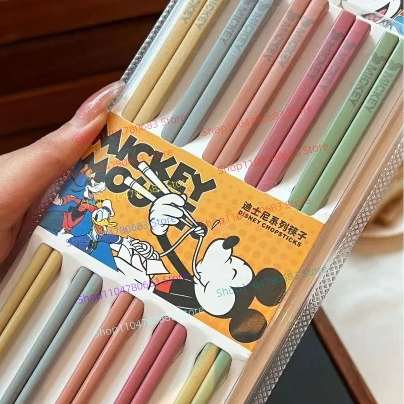 Cartoon Mouse Print Multi Color Alloy Chopsticks Anti Mold Anti Slip Food Grade Tableware Household Dining Sticks Gift