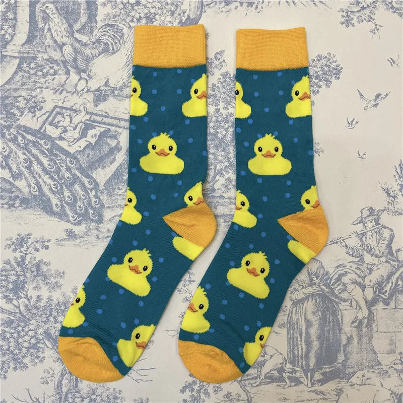 Adult Crew Unisex Cartoon Yellow Duck Socks Colorful Mallard Bird Quack Duckling Goose Poultry Fowl Fashion OOTD Little Gift Sox