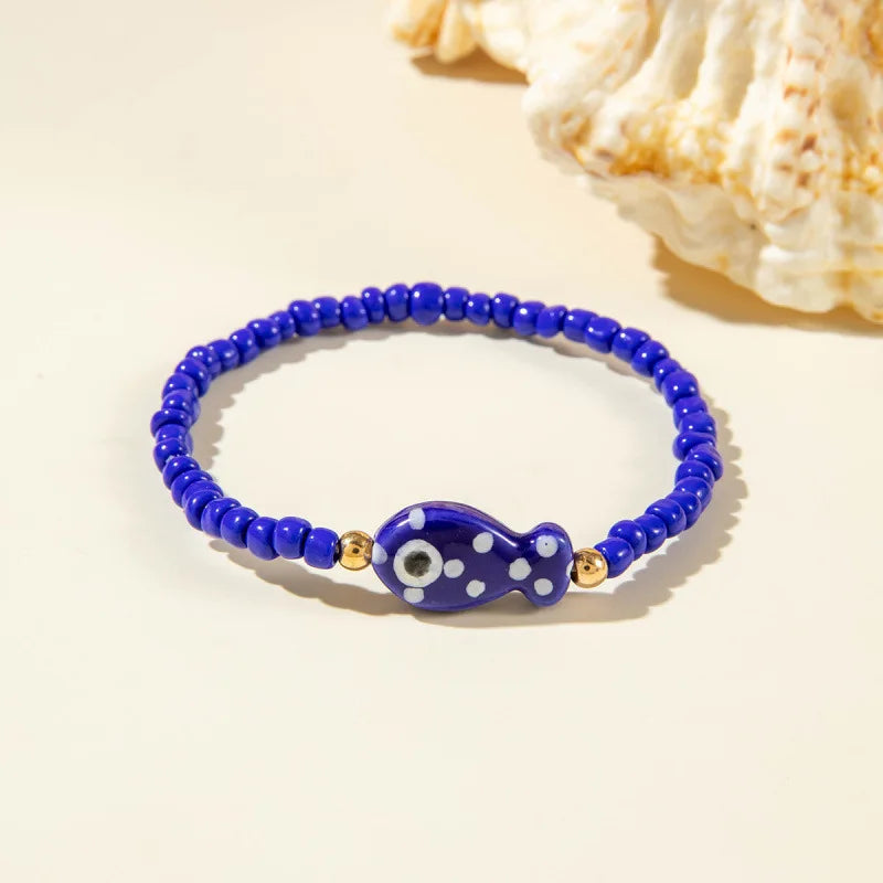 Colorful Ceramic Fish Beaded Necklace For Women Unisex Handmade Rice Beads Choker Beach Party Aesthetic Charm Jewelry Gifts