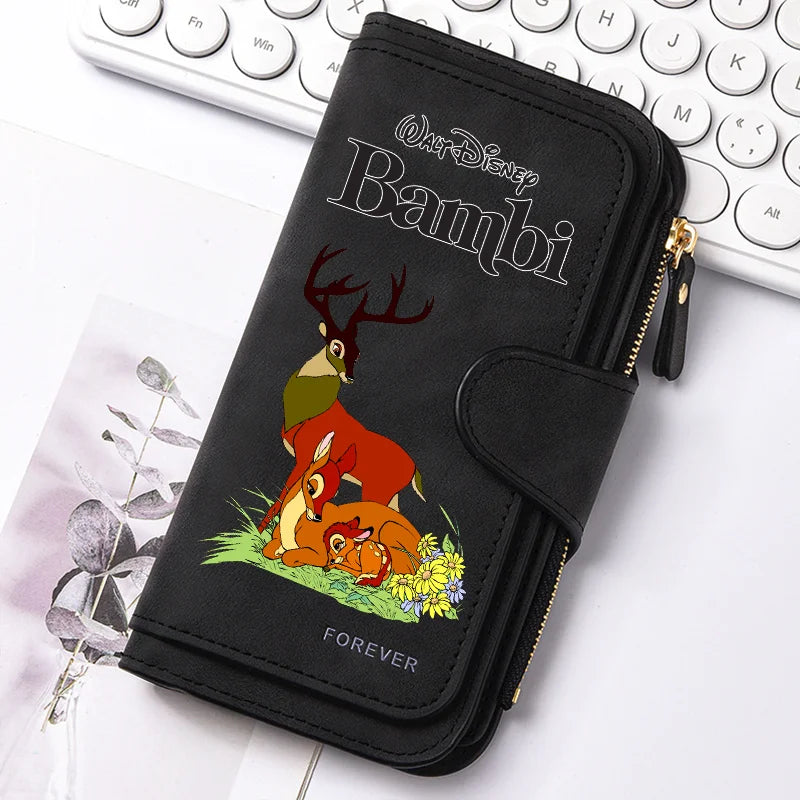 Bambi Long Zip Wallet Multi-Card Cute Cartoon Pattern Soft Texture Wallet for Women Large Capacity Kawaii Lady Clutch Bag
