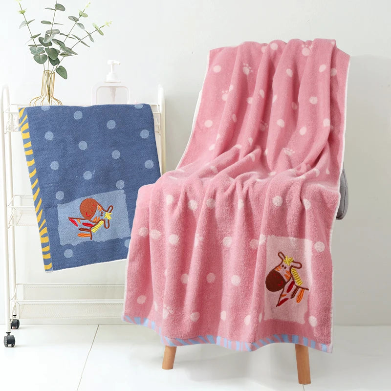Oversized Cartoon Children's Bath Towel Pure Cotton Thickened Absorbent Lint-Free for Swimming Pink Blue Cyan