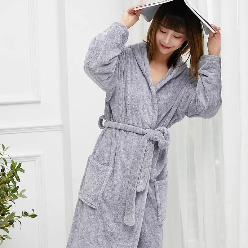 Velvet microfiber plush robe, and it has a hood! Add to cart!