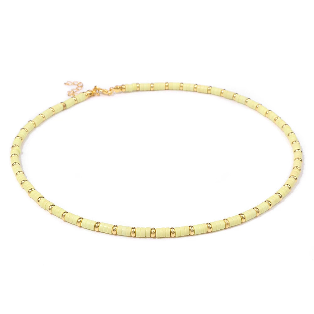 Colorful Rainbow Stone Bead Necklace 2024 New Fashion Gold Color Spacer Bead Chain Choker Summer Jewelry Gift For Girls Friends