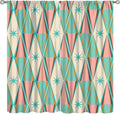 Abstract Geometric Print Curtains Pair Teal Pink Beige Modern Drapes Window Panels Living Room Home Decor Accent Design