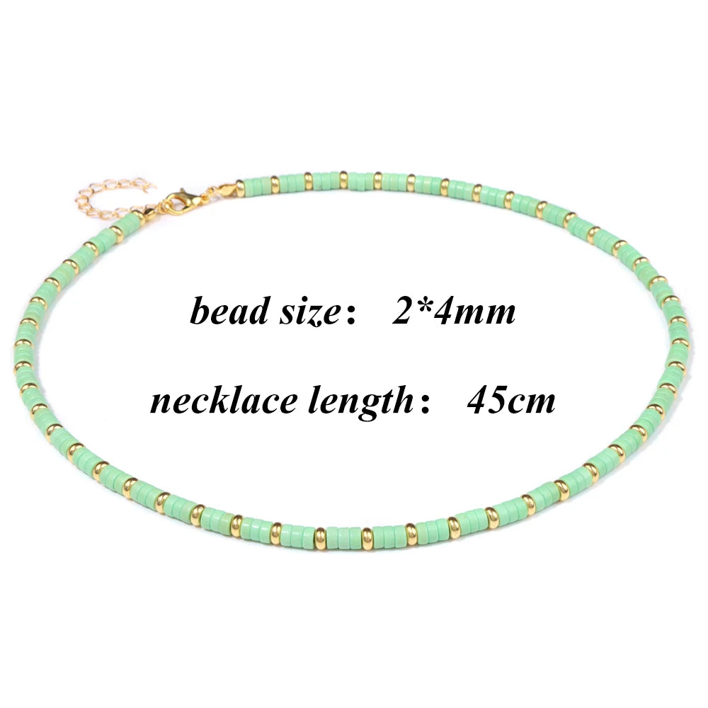 Colorful Rainbow Stone Bead Necklace 2024 New Fashion Gold Color Spacer Bead Chain Choker Summer Jewelry Gift For Girls Friends