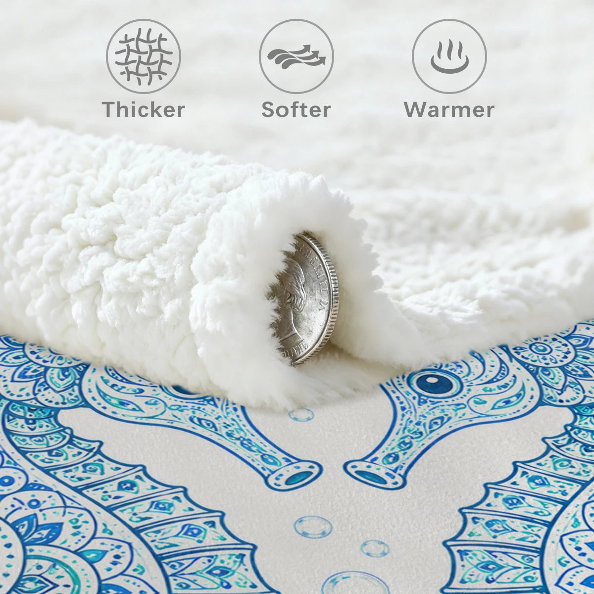 Seahorse Mandala Sherpa Throw Blanket