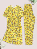 Men's casual pajama set of 3 pieces, duck-print short-sleeved T-shirt, shorts, and pants, comfortable summer clothing