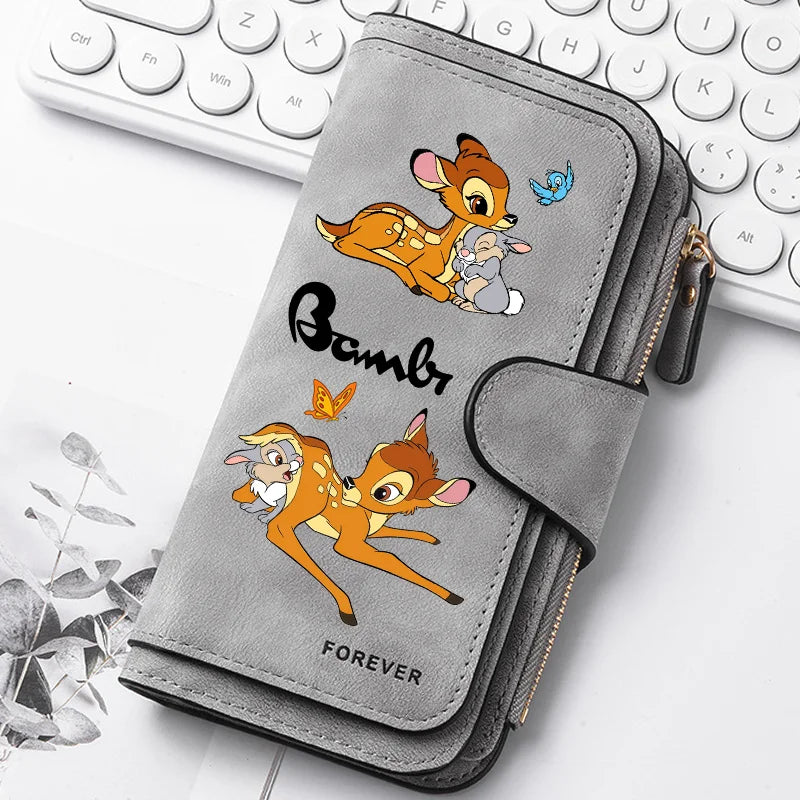 Bambi Long Zip Wallet Multi-Card Cute Cartoon Pattern Soft Texture Wallet for Women Large Capacity Kawaii Lady Clutch Bag