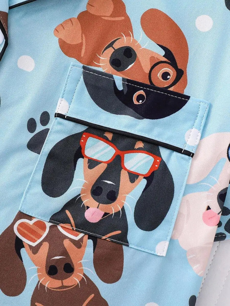 Dachshund in Glasses Women's Pajama Set — Short Sleeve Top & Shorts