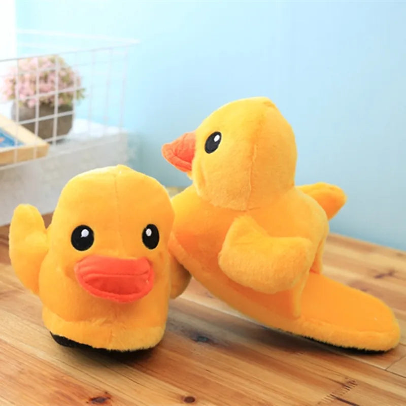 3D Yellow Duck Plush Slippers — Cozy Fuzzy Indoor House Shoes
