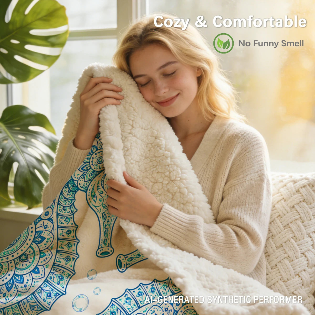 Seahorse Mandala Sherpa Throw Blanket