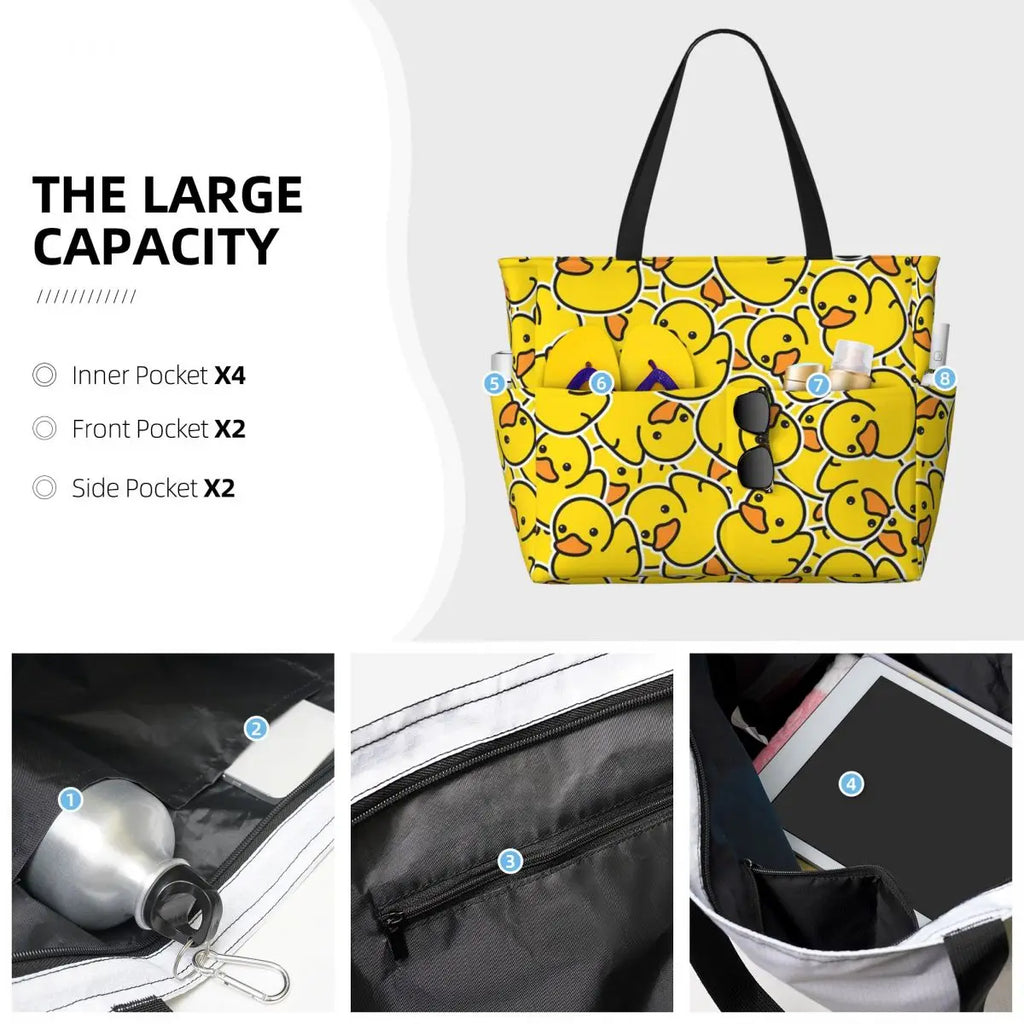 Yellow Classic Rubber Duck Beach Tote Bag Sport Gym Yoga Duffle Large Tote Bag Women Travel Bag Fitness bag