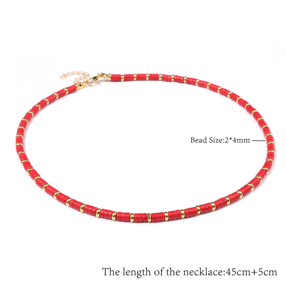 Colorful Rainbow Stone Bead Necklace 2024 New Fashion Gold Color Spacer Bead Chain Choker Summer Jewelry Gift For Girls Friends