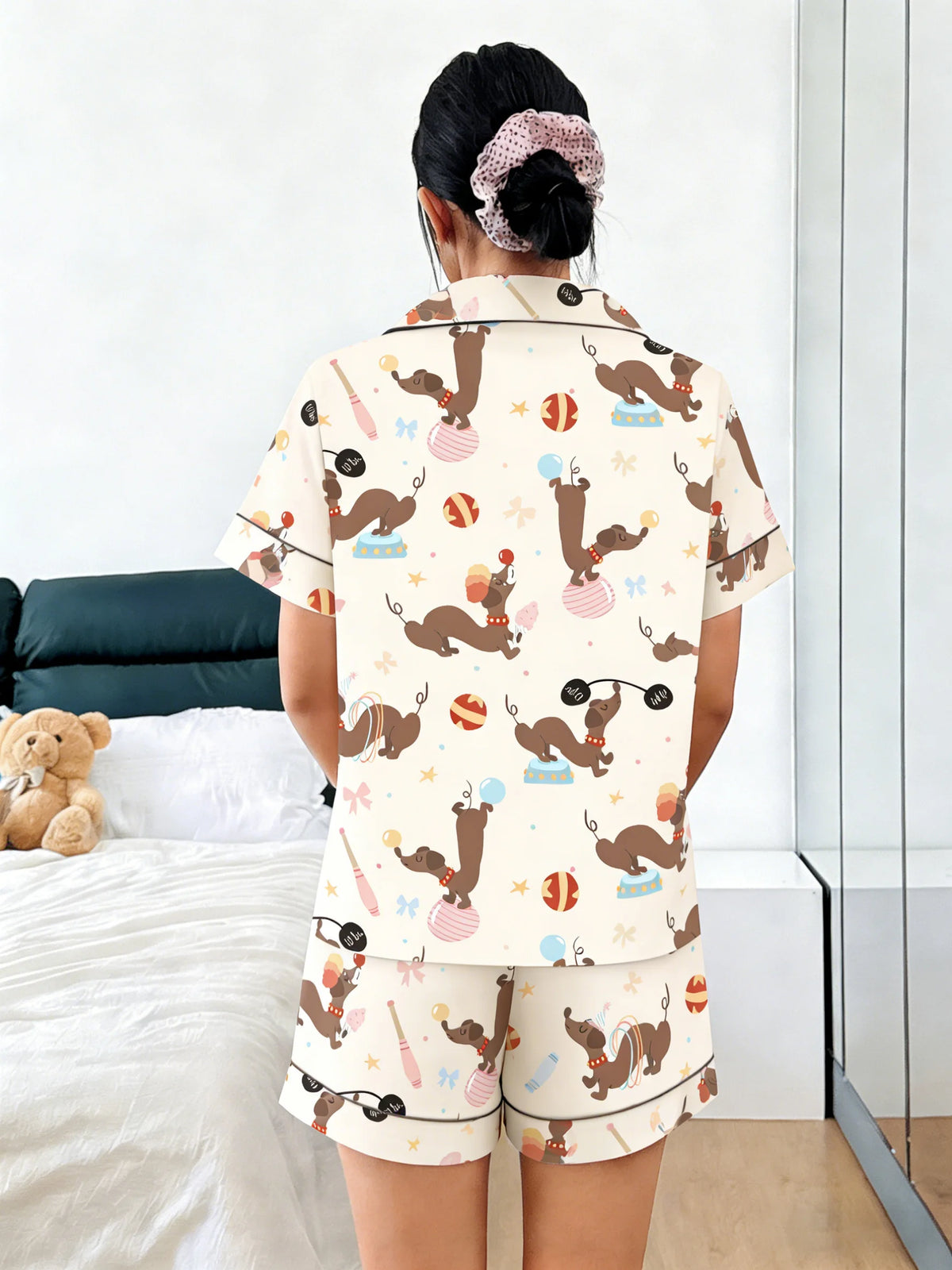 Circus Seal Print Women's Pajama Set — Short Sleeve Top & Shorts