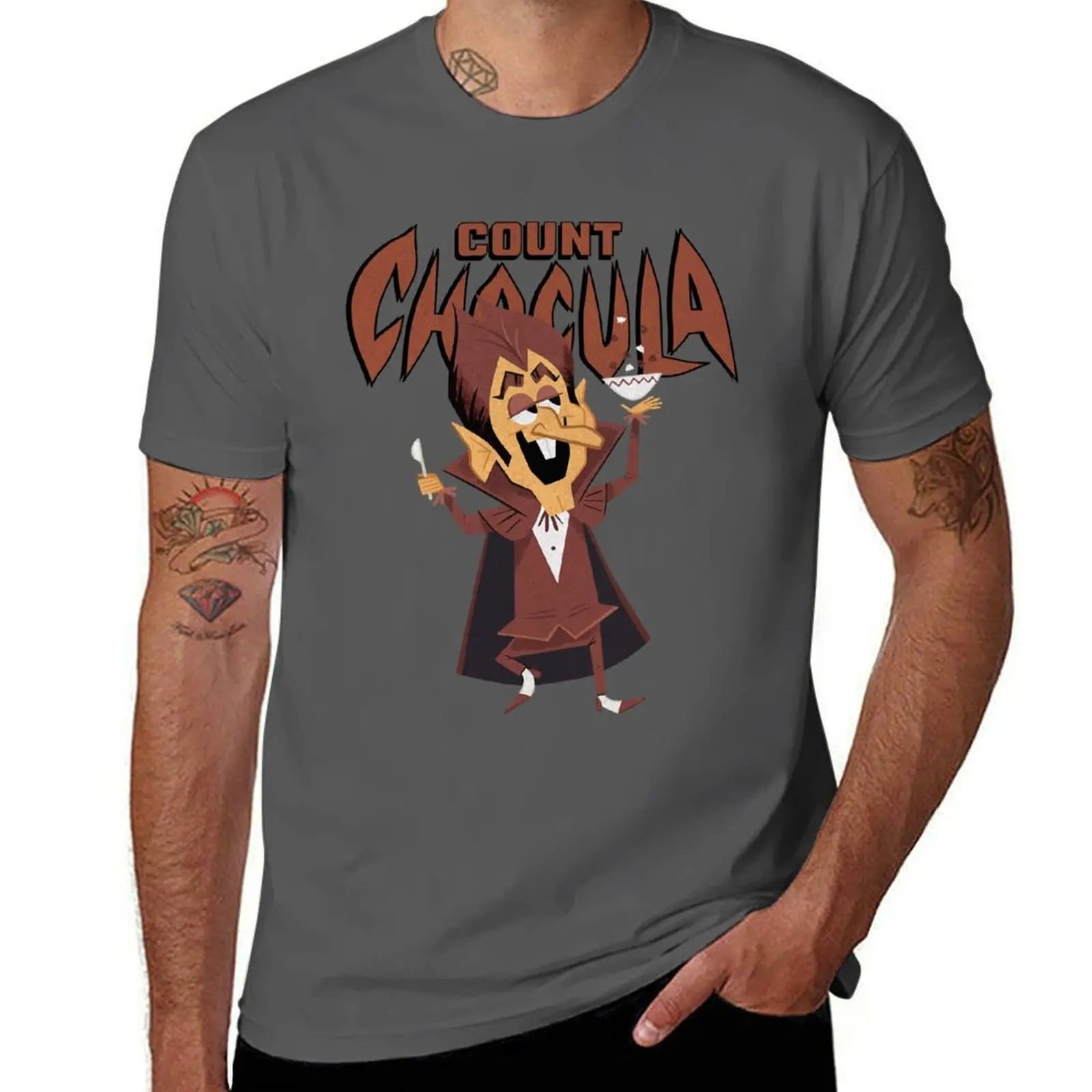 Classic 70s Count Chocula Monster Cereal Mascot and Logotype Sticker T-Shirt Classic Crew Neck Cotton T-Shirt
