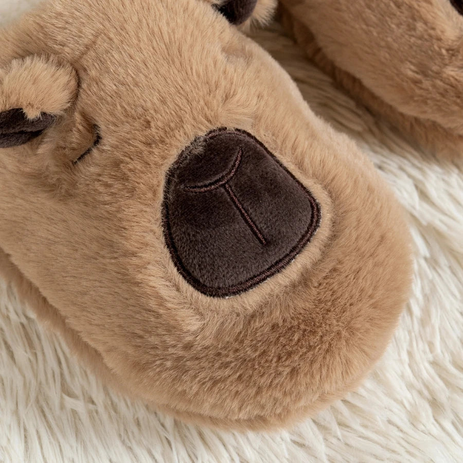 3D Capybara Plush Women's Slippers — Cozy Soft Indoor House Shoes