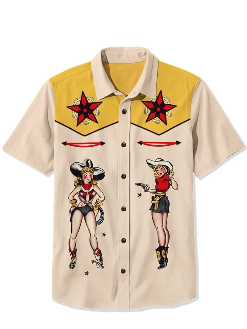 Giddy Up Cowboy, Retro Fashion Men's Shirt 3D Printed Street  Men Summer Novel patterns Shirt Casual Fashion Short Sleeved Breathable Shirts
