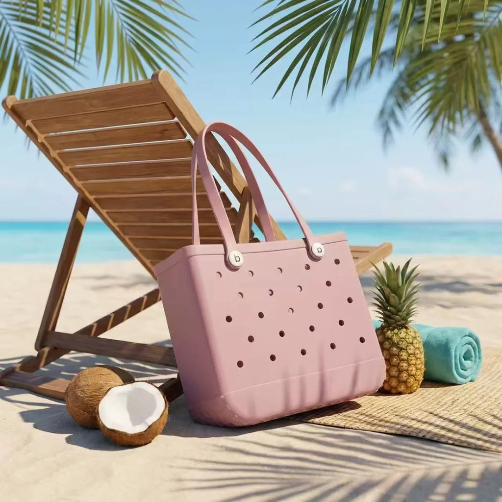 Multicolor EVA Beach Tote Bag Waterproof Hole Design Lightweight Large Capacity Reusable Outdoor Vibrant Shopping Handbag
