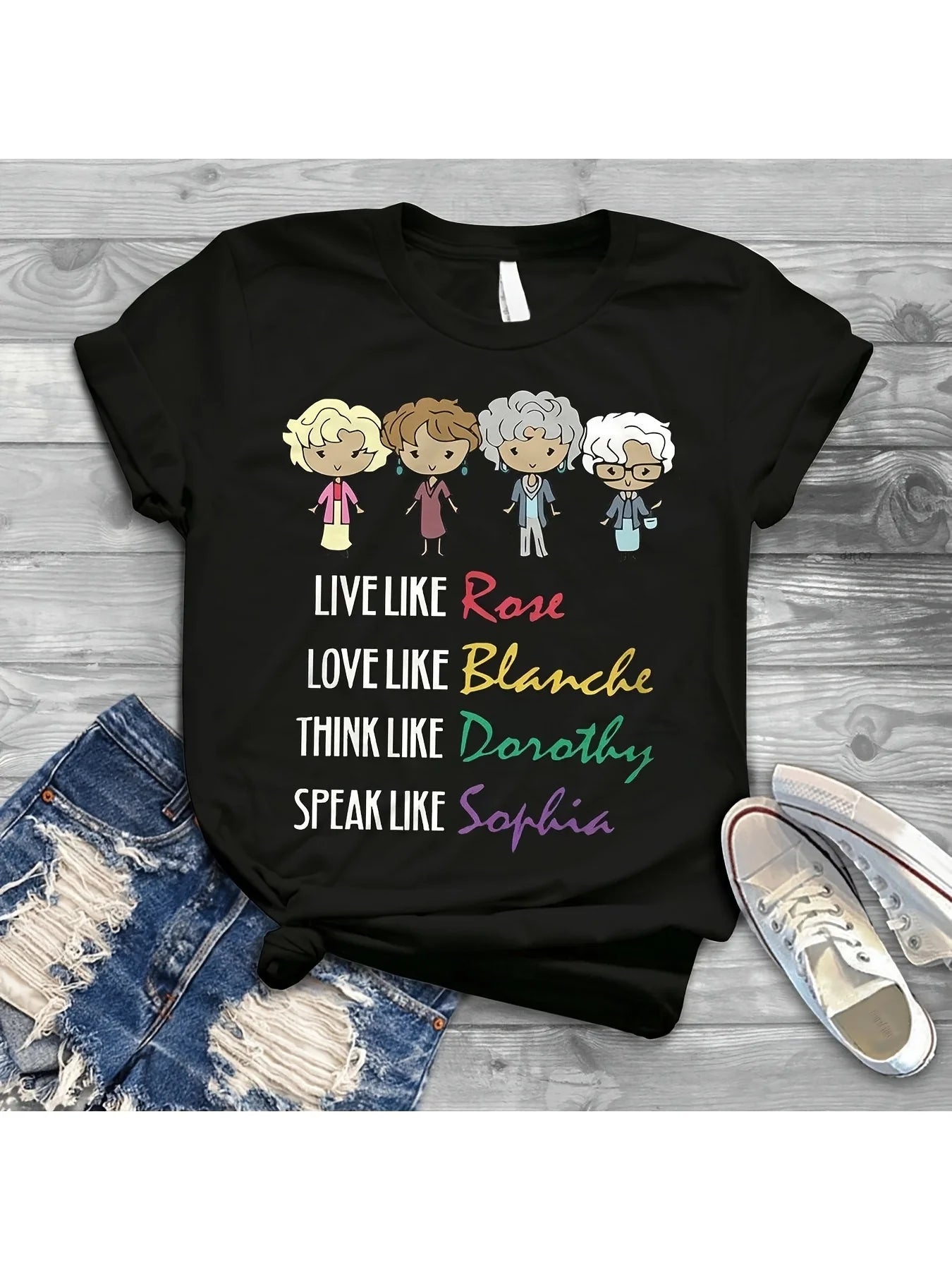 Golden Girl Vintage T-Shirt Live Like a Rose Love Like Blanche Think Like Dorothy Talk Like Sophia Men'S Vintage Streetwear  Retro Casual Short-Sleeved T-Shirt with Round Neck and Printed Pattern Suitable for Daily Commuting