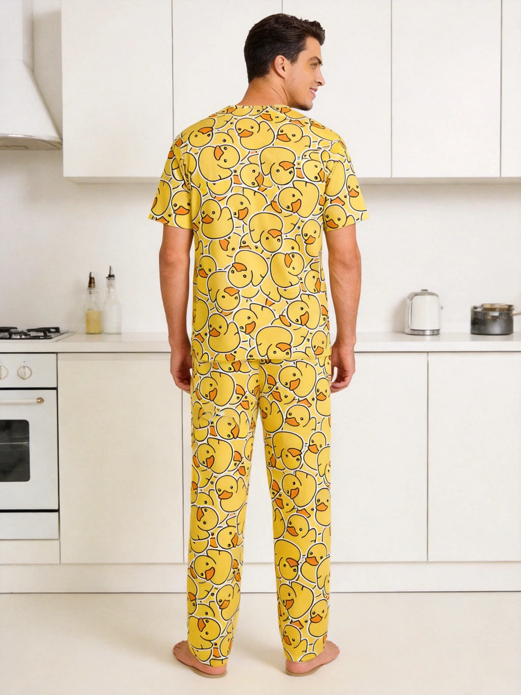 Rubber Duck All-Over Print Men's Pajama Set — Short Sleeve Top & Pants