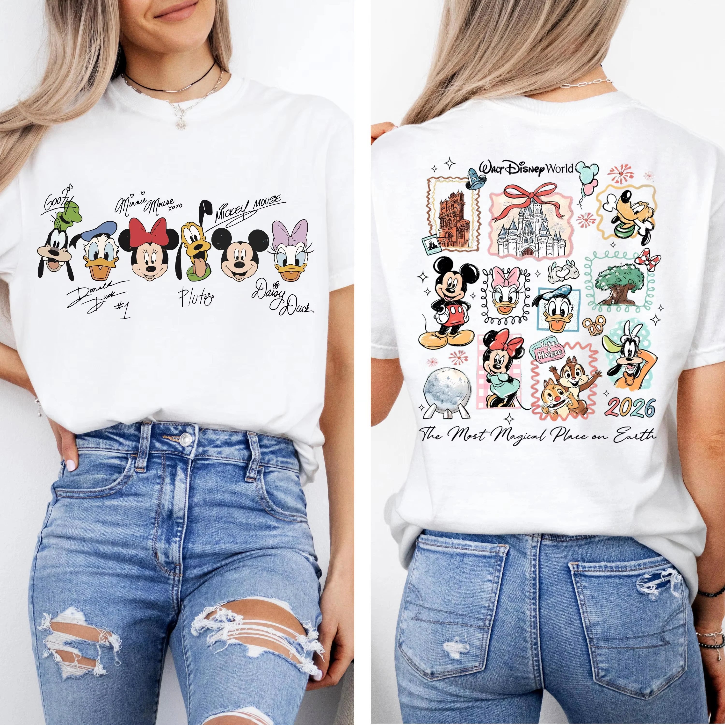Castle Stamp Graphic Tee Cute Animal Signature Top