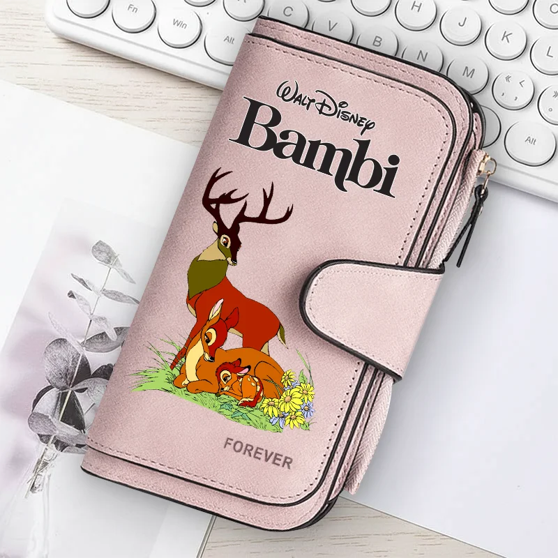 Bambi Long Zip Wallet Multi-Card Cute Cartoon Pattern Soft Texture Wallet for Women Large Capacity Kawaii Lady Clutch Bag