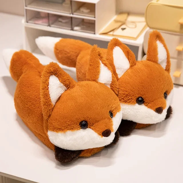 3D Red Panda & Fox Plush Slippers — Cozy Warm Indoor House Shoes