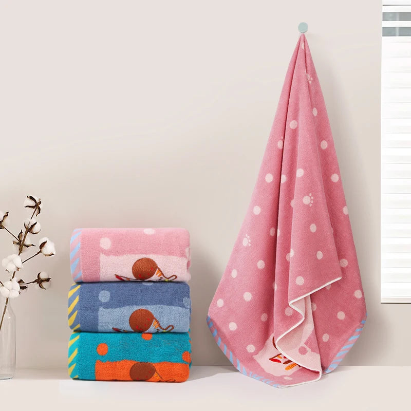 Oversized Cartoon Children's Bath Towel Pure Cotton Thickened Absorbent Lint-Free for Swimming Pink Blue Cyan