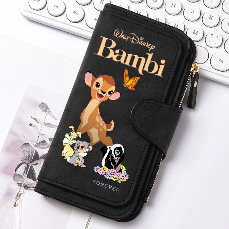 Bambi Long Zip Wallet Multi-Card Cute Cartoon Pattern Soft Texture Wallet for Women Large Capacity Kawaii Lady Clutch Bag