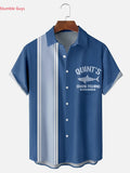 “Quints Shark Fishing Excursions” Men's Trendy High Street Hawaiian Shirt Summer Man Short Sleeve Bold Beach Print Comfortable Breathable Tops