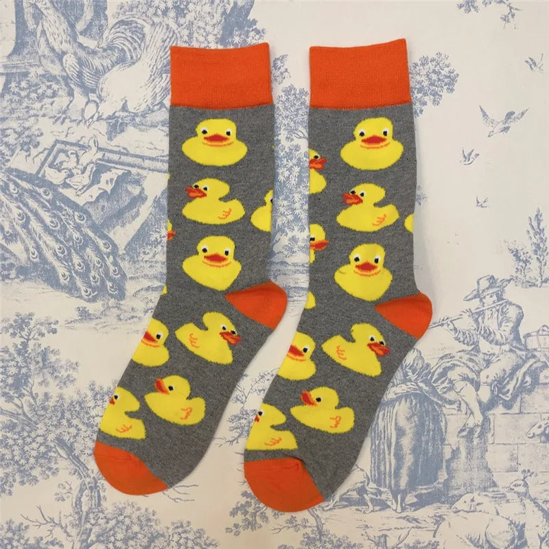 Adult Crew Unisex Cartoon Yellow Duck Socks Colorful Mallard Bird Quack Duckling Goose Poultry Fowl Fashion OOTD Little Gift Sox