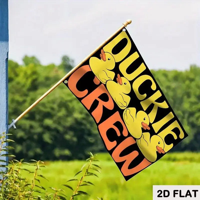 2D FLAT 1pc, Funny Print Pattern Flag Banner Wth Yellow Ducks Black Background Polyester Material, for Birthday Parties, Wedding