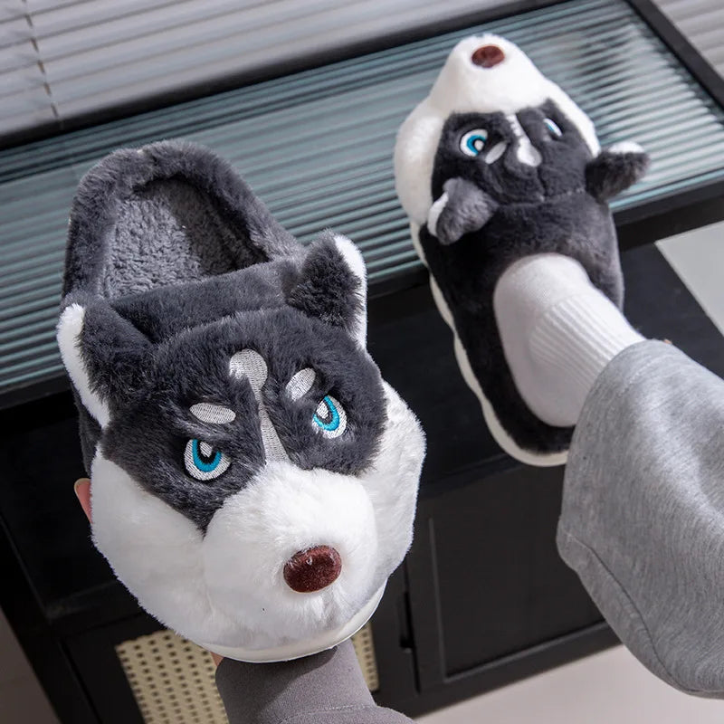 3D Husky Dog Plush Women's Slippers — Cozy Anti-Slip Indoor House Shoes