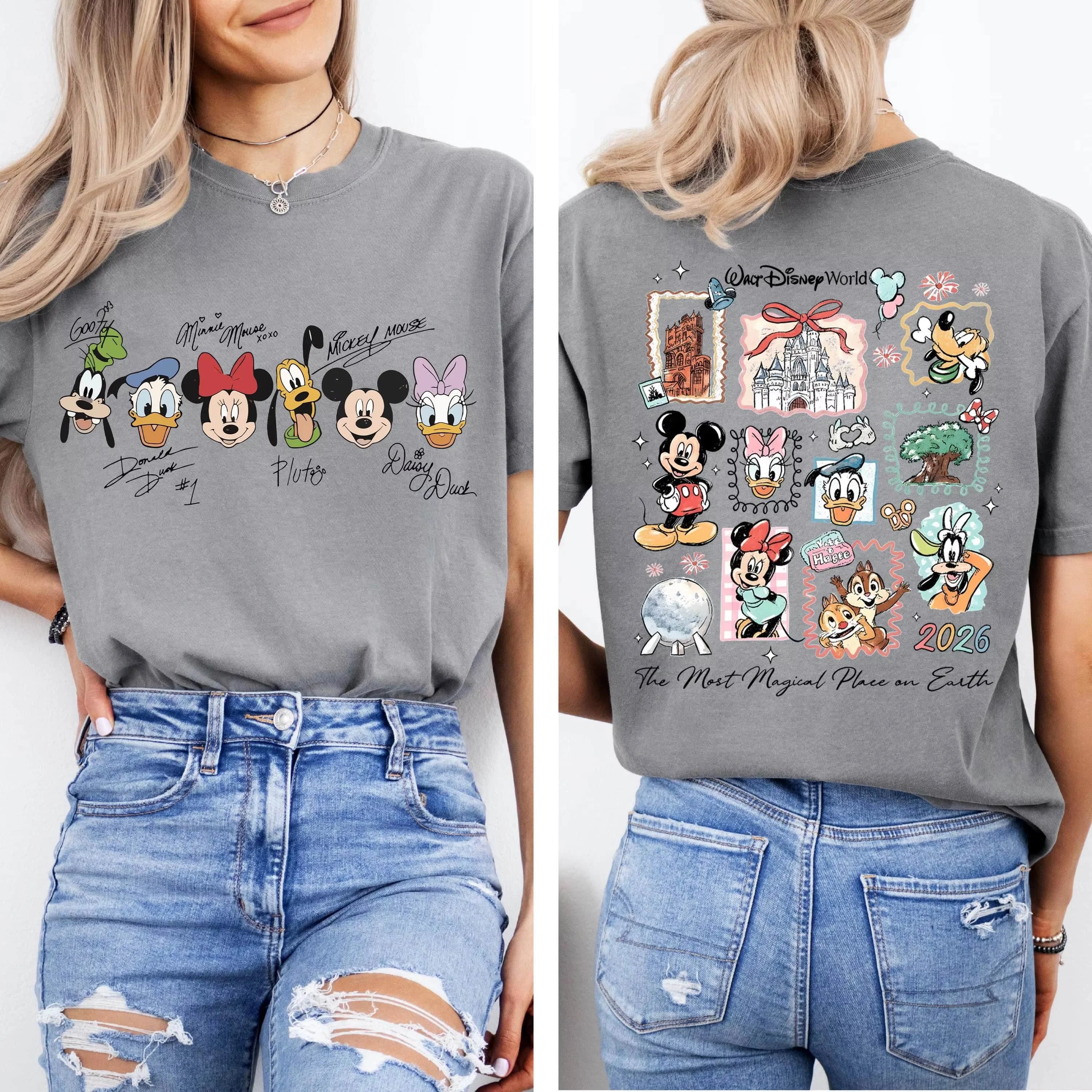 Castle Stamp Graphic Tee Cute Animal Signature Top