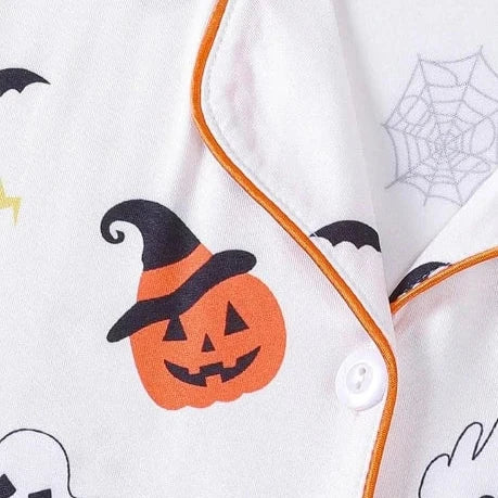 Halloween Ghost & Pumpkin Women's Pajama Set — Short Sleeve Top & Shorts