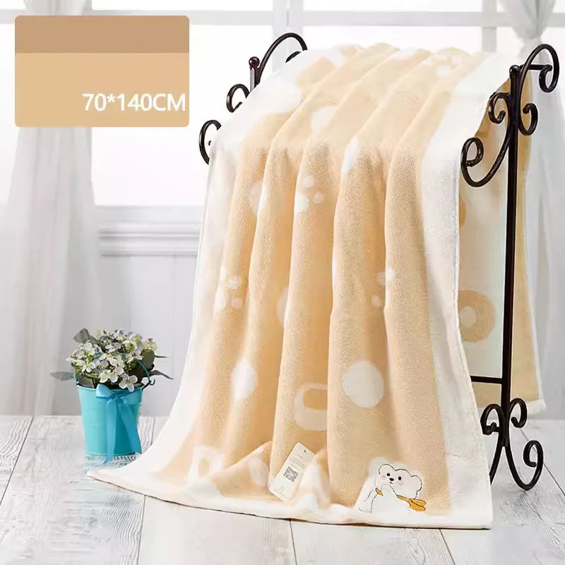 Cotton Skin-Friendly Cartoon Printed Towel 1Pc Cute Absorbent Bath Towel for Adults Kids Quick Drying Spa Fitness Sweat Towels